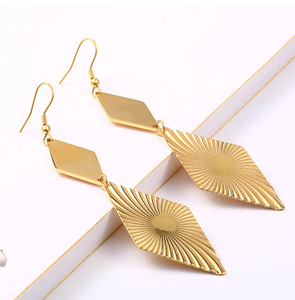 304 Stainless Steel 18K Gold Plated Simple Style Plating Rhombus Earrings Necklace