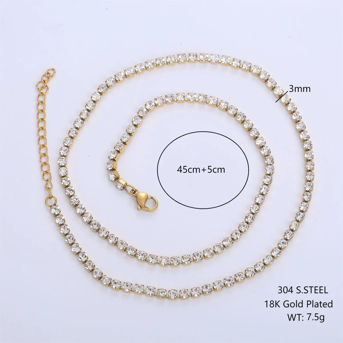 Wholesale Jewelry Simple Style Shiny Solid Color 304 Stainless Steel Rhinestones 18K Gold Plated Inlay Necklace