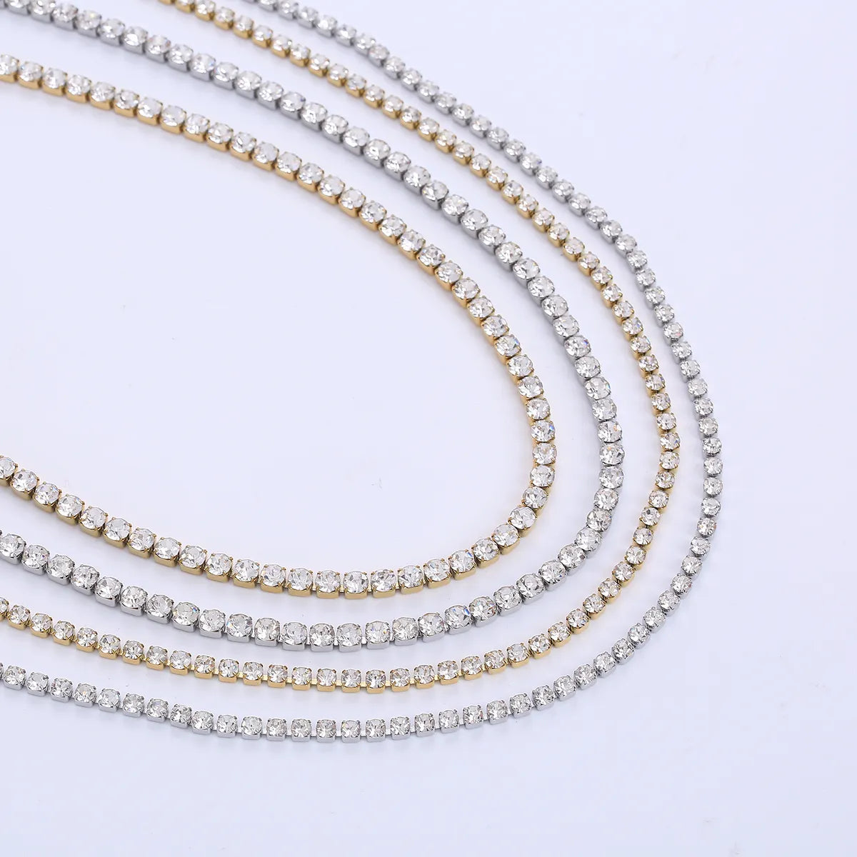 Wholesale Jewelry Simple Style Shiny Solid Color 304 Stainless Steel Rhinestones 18K Gold Plated Inlay Necklace