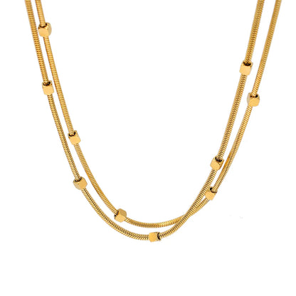 304 Stainless Steel 18K Gold Plated Simple Style Solid Color Double Layer Necklaces