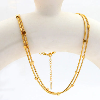 304 Stainless Steel 18K Gold Plated Simple Style Solid Color Double Layer Necklaces