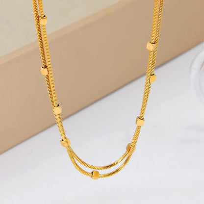 304 Stainless Steel 18K Gold Plated Simple Style Solid Color Double Layer Necklaces