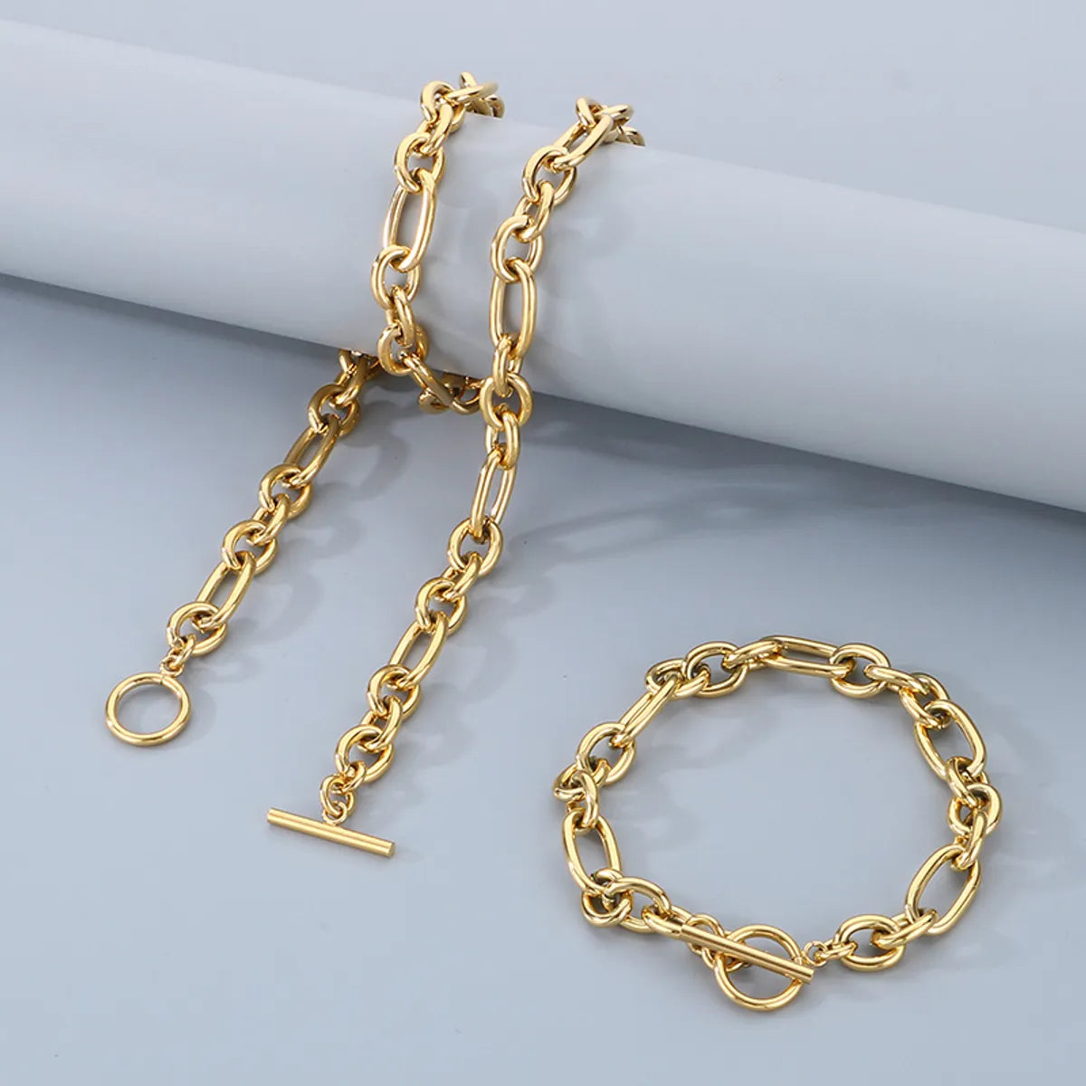 304 Stainless Steel 18K Gold Plated Simple Style Solid Color Jewelry Set