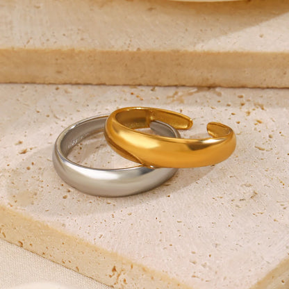 304 Stainless Steel 18K Gold Plated Simple Style Solid Color Open Rings