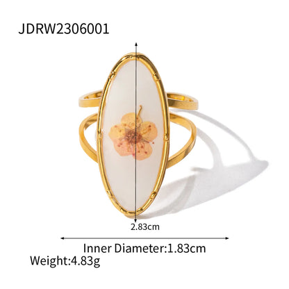 304 Stainless Steel 18K Gold Plated Sweet Artistic Flower Open Rings