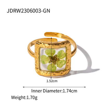 304 Stainless Steel 18K Gold Plated Sweet Artistic Flower Open Rings