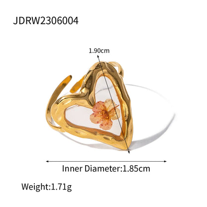 304 Stainless Steel 18K Gold Plated Sweet Artistic Flower Open Rings