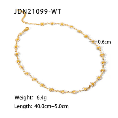 304 Stainless Steel 18K Gold Plated Sweet Classic Style Beaded Enamel Colorful Daisy Necklace