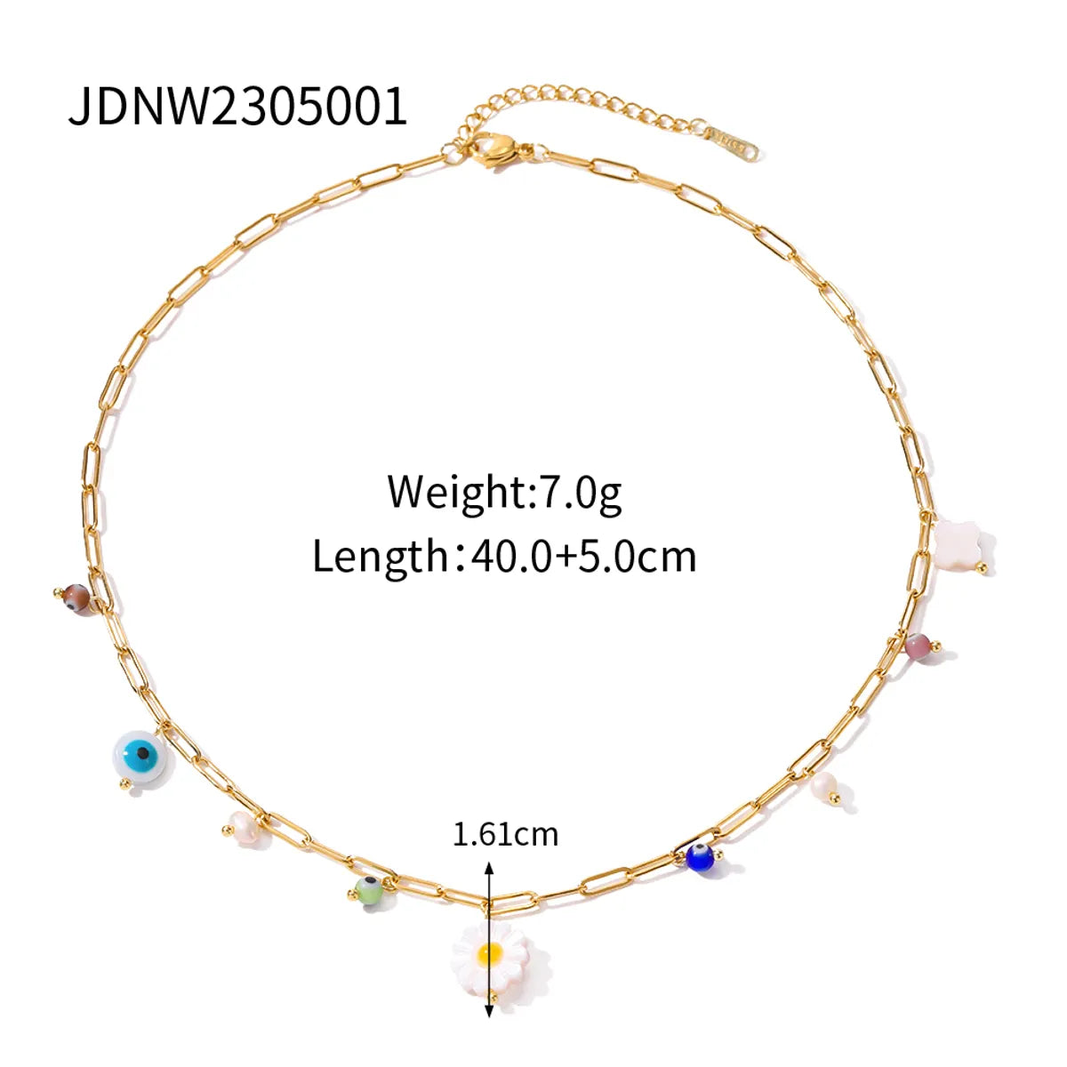 304 Stainless Steel 18K Gold Plated Sweet Classic Style Beaded Enamel Colorful Daisy Necklace