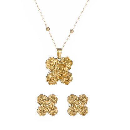 Wholesale Jewelry Sweet Classic Style Flower Strawberry 304 Stainless Steel Artificial Gemstones 18K Gold Plated Plating Inlay Earrings Necklace Jewelry Set