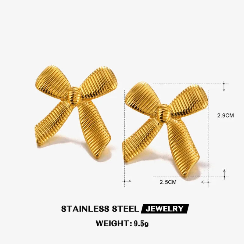 304 Stainless Steel 18K Gold Plated Sweet Simple Style Bow Knot Stainless Steel Rings Earrings