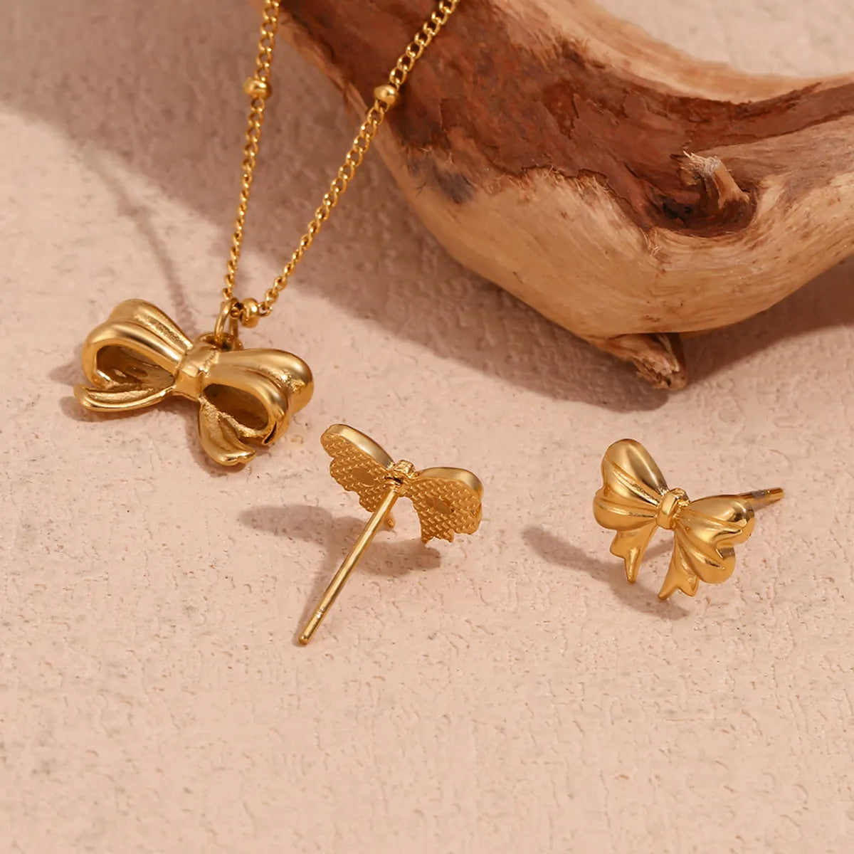 304 Stainless Steel 18K Gold Plated Sweet Simple Style Classic Style Plating Bow Knot Earrings Necklace