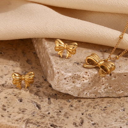 304 Stainless Steel 18K Gold Plated Sweet Simple Style Classic Style Plating Bow Knot Earrings Necklace