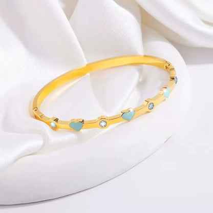 304 Stainless Steel 18K Gold Plated Sweet Simple Style Enamel Inlay Heart Shape Rhinestones Bangle