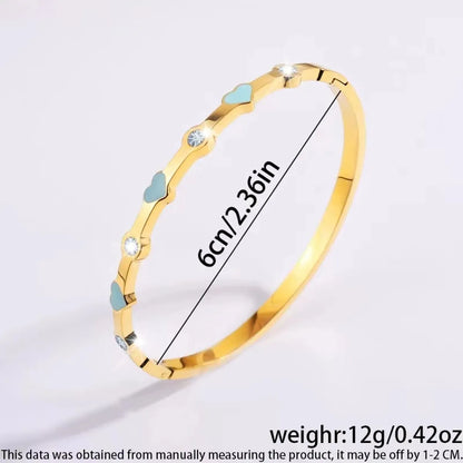 304 Stainless Steel 18K Gold Plated Sweet Simple Style Enamel Inlay Heart Shape Rhinestones Bangle