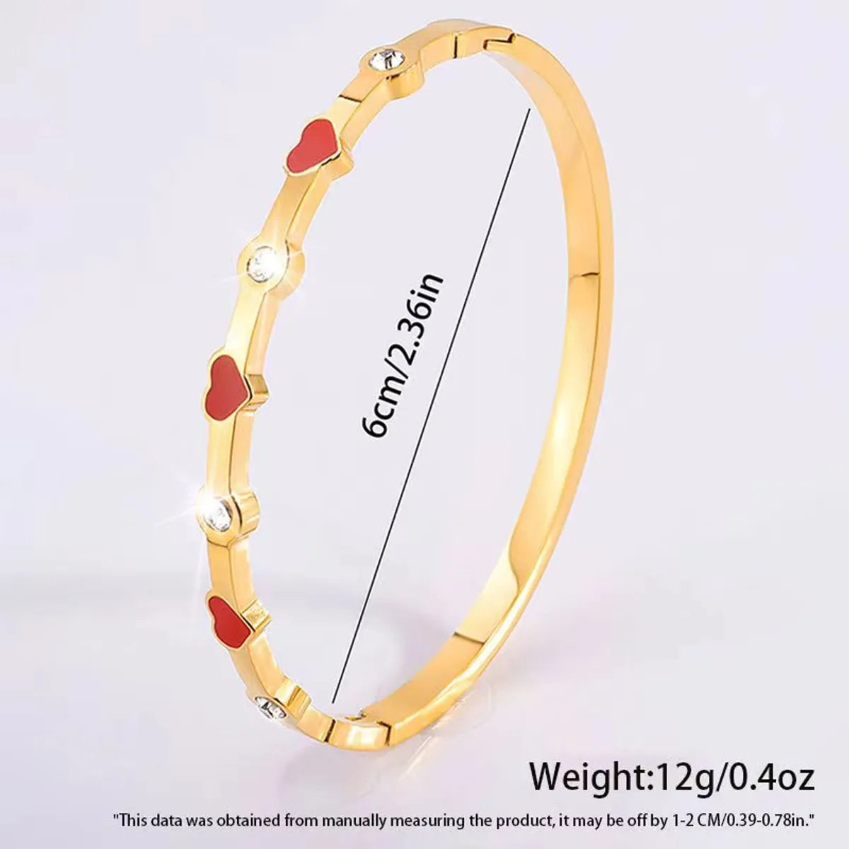 304 Stainless Steel 18K Gold Plated Sweet Simple Style Enamel Inlay Heart Shape Rhinestones Bangle