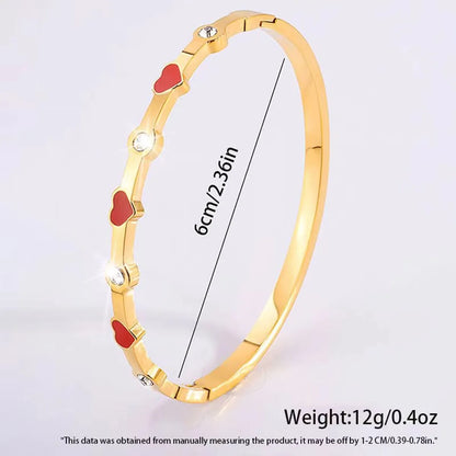 304 Stainless Steel 18K Gold Plated Sweet Simple Style Enamel Inlay Heart Shape Rhinestones Bangle