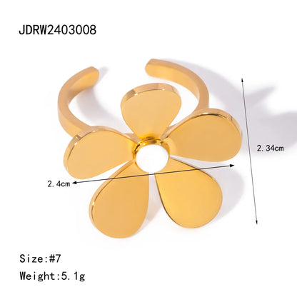 304 Stainless Steel 18K Gold Plated Vacation Sweet Plating Irregular Star Flower Open Rings