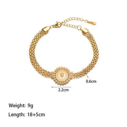 304 Stainless Steel 18K Gold Plated Vintage Style Classic Style Commute Polishing Plating Portrait Flower Bracelets