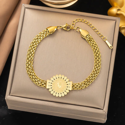 304 Stainless Steel 18K Gold Plated Vintage Style Classic Style Commute Polishing Plating Portrait Flower Bracelets