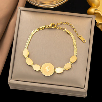 304 Stainless Steel 18K Gold Plated Vintage Style Classic Style Commute Polishing Plating Portrait Flower Bracelets