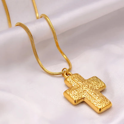 304 Stainless Steel 18K Gold Plated Vintage Style Cross None Pendant Necklace