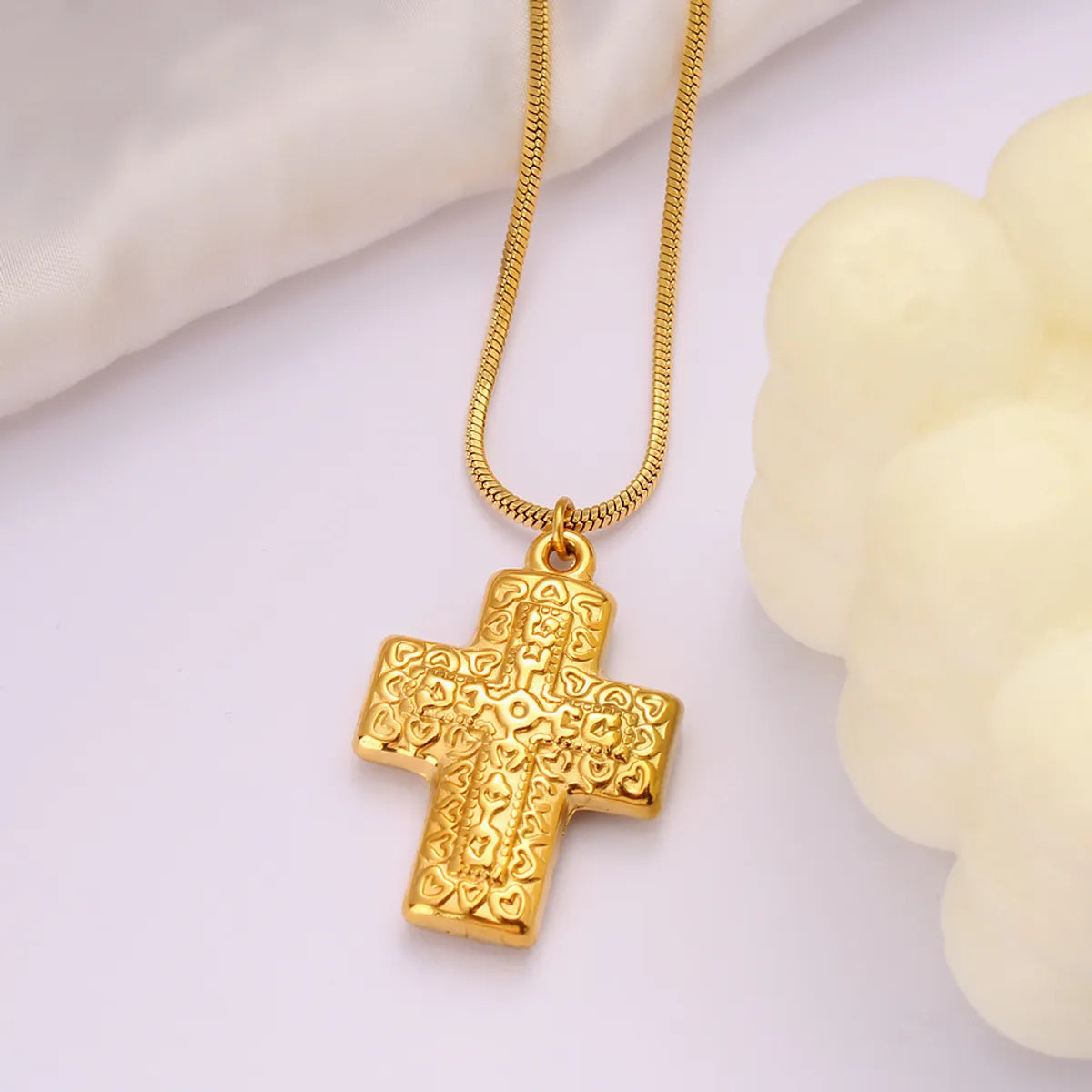 304 Stainless Steel 18K Gold Plated Vintage Style Cross None Pendant Necklace