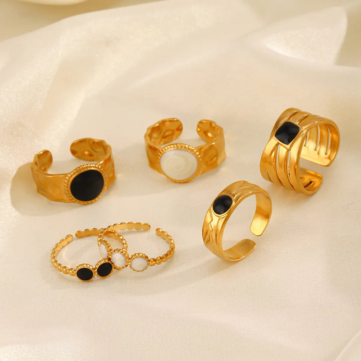 304 Stainless Steel 18K Gold Plated Vintage Style Enamel Round Open Rings