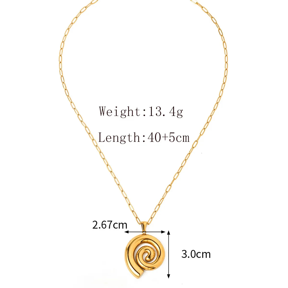 304 Stainless Steel 18K Gold Plated Vintage Style Exaggerated Simple Style Spiral Pendant Necklace