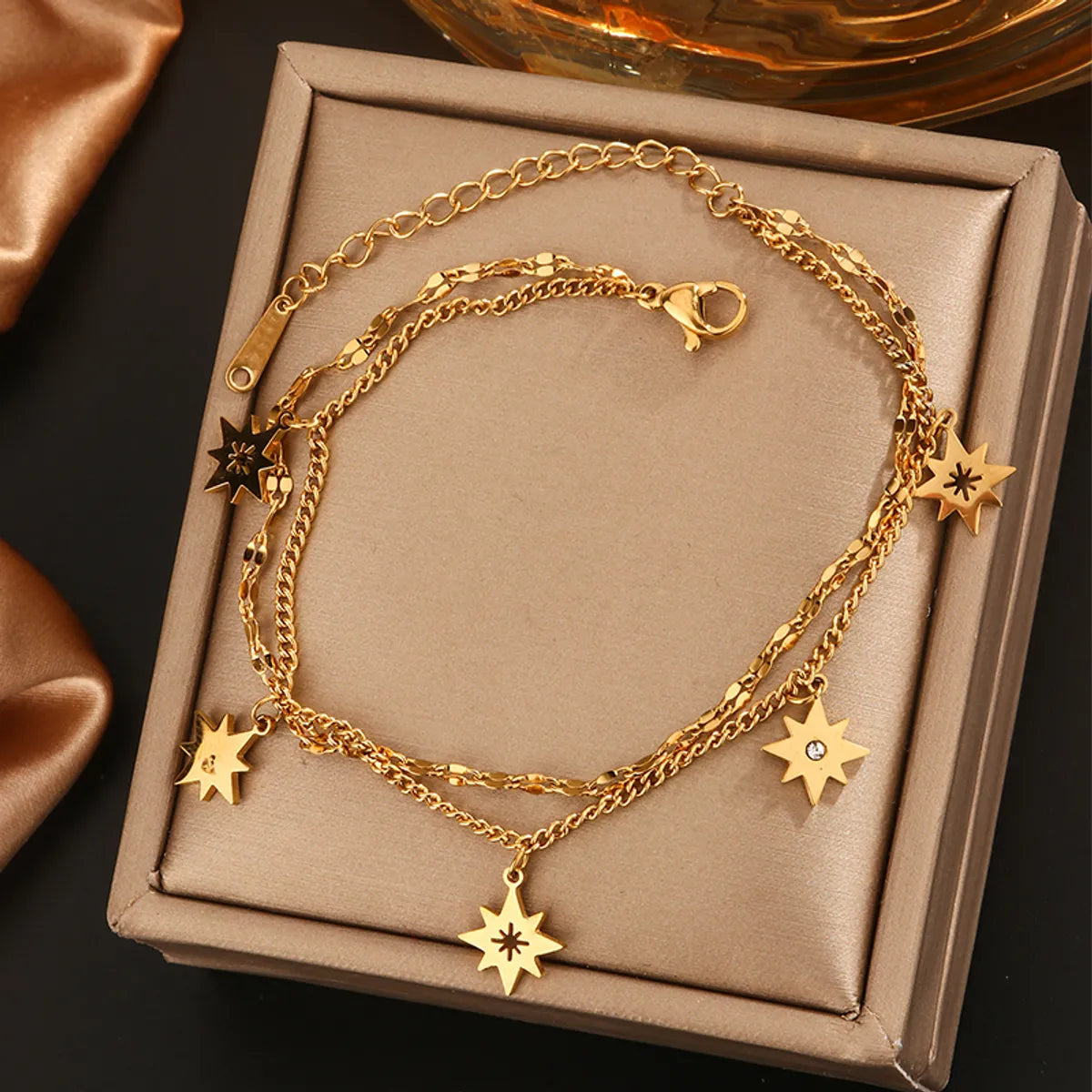 Wholesale Jewelry Vintage Style Novelty Classic Style Star Life Tree Butterfly 304 Stainless Steel Turquoise Rhinestone Artificial Rhinestones Turquoise 18K Gold Plated Plating Inlay Bracelets Anklet