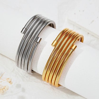 304 Stainless Steel 18K Gold Plated Vintage Style Plating Solid Color Bangle