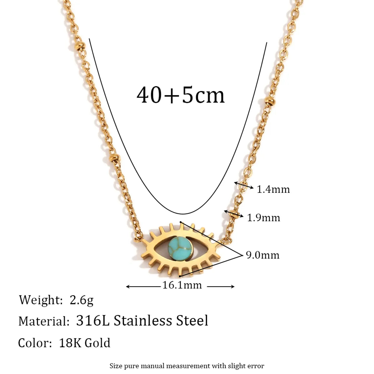 304 Stainless Steel 18K Gold Plated Vintage Style Simple Style Classic Style Plating Hollow Out Inlay Devil'S Eye Turquoise Necklace