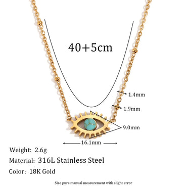 304 Stainless Steel 18K Gold Plated Vintage Style Simple Style Classic Style Plating Hollow Out Inlay Devil'S Eye Turquoise Necklace