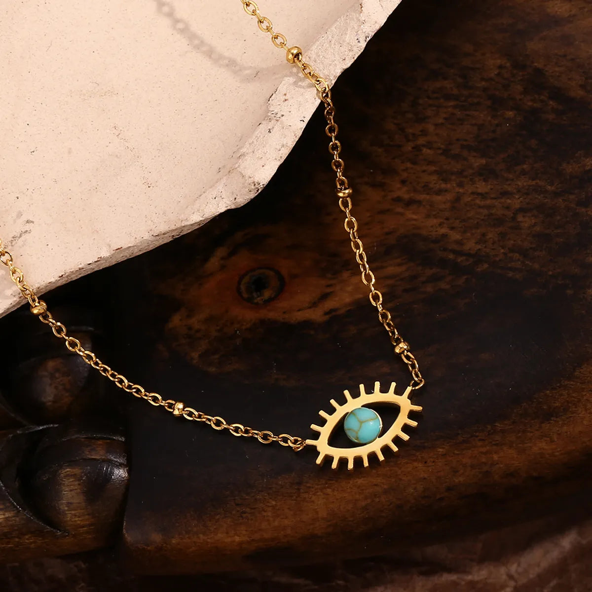 304 Stainless Steel 18K Gold Plated Vintage Style Simple Style Classic Style Plating Hollow Out Inlay Devil'S Eye Turquoise Necklace