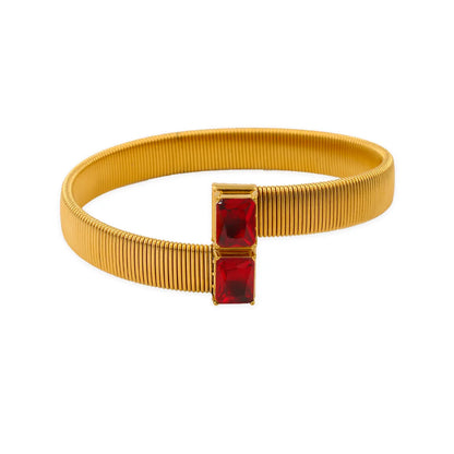 Vintage Style Vacation Solid Color 304 Stainless Steel 18K Gold Plated Zircon Bangle In Bulk