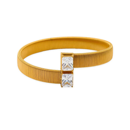 Vintage Style Vacation Solid Color 304 Stainless Steel 18K Gold Plated Zircon Bangle In Bulk