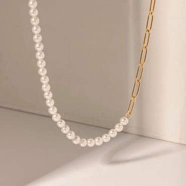 Wholesale Jewelry IG Style Round 304 Stainless Steel Artificial Pearl Asymmetrical Necklace