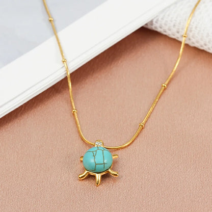 304 Stainless Steel Casual Cute Plating Tortoise Natural Stone Pendant Necklace