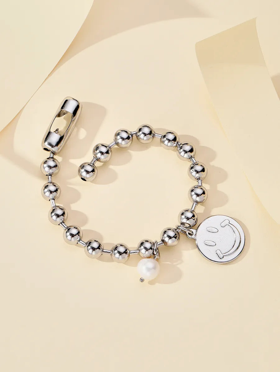 304 Stainless Steel Casual Hip-Hop Carving Heart Shape Smile Face Flower Pearl Bracelets