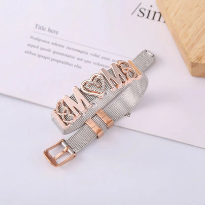 304 Stainless Steel Casual Modern Style Inlay Letter Rhinestones Wristband Bangle