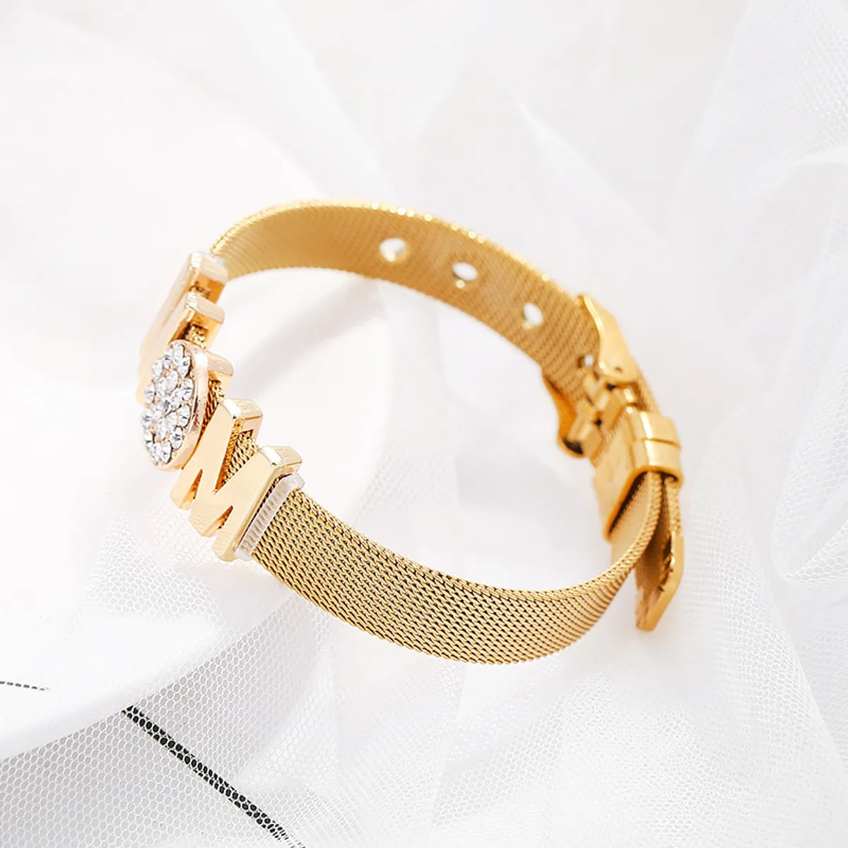 304 Stainless Steel Casual Modern Style Inlay Letter Rhinestones Wristband Bangle