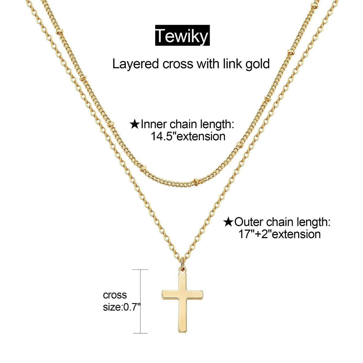 304 Stainless Steel Casual Simple Style Cross Double Layer Necklaces Pendant Necklace