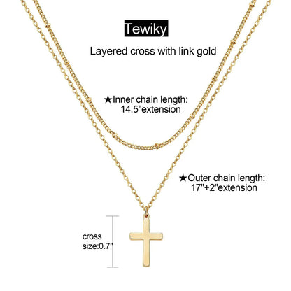 304 Stainless Steel Casual Simple Style Cross Double Layer Necklaces Pendant Necklace