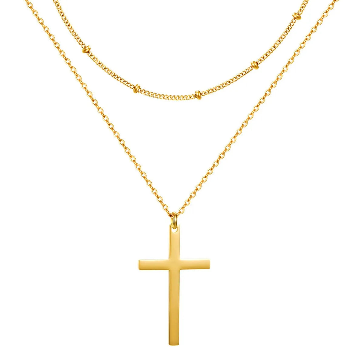 304 Stainless Steel Casual Simple Style Cross Double Layer Necklaces Pendant Necklace