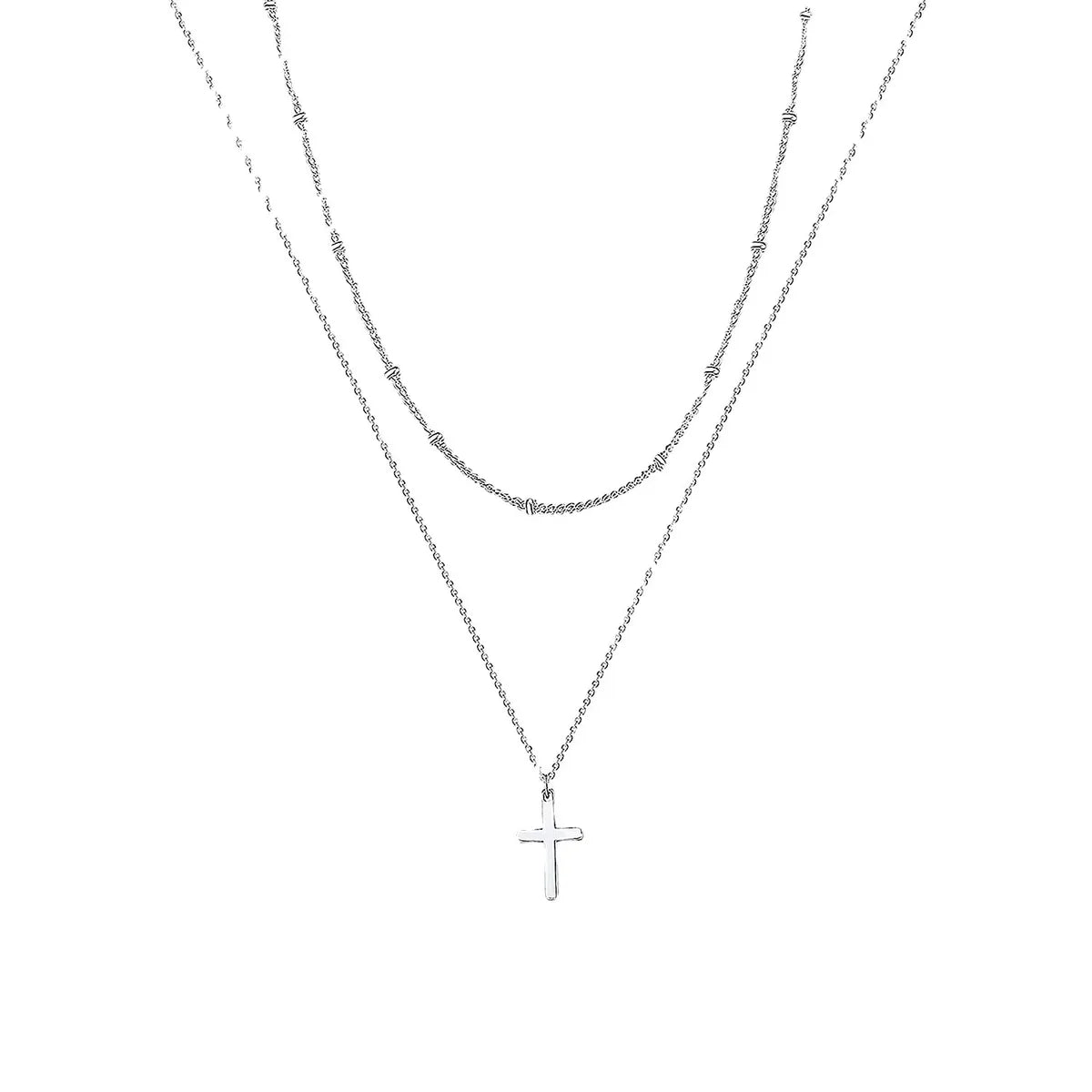 304 Stainless Steel Casual Simple Style Cross Double Layer Necklaces Pendant Necklace