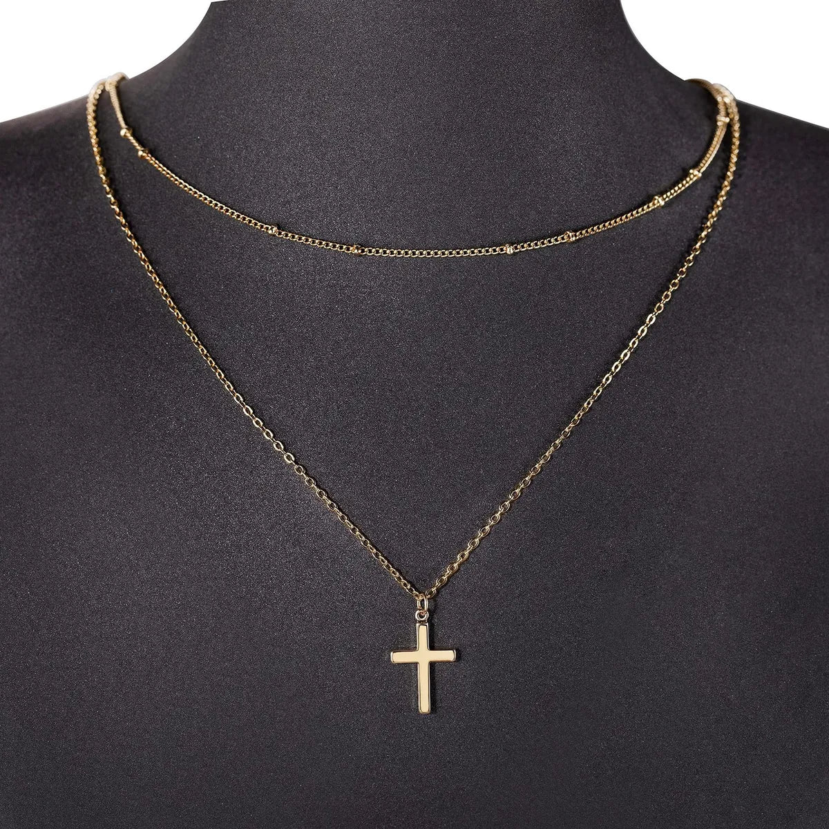 304 Stainless Steel Casual Simple Style Cross Double Layer Necklaces Pendant Necklace