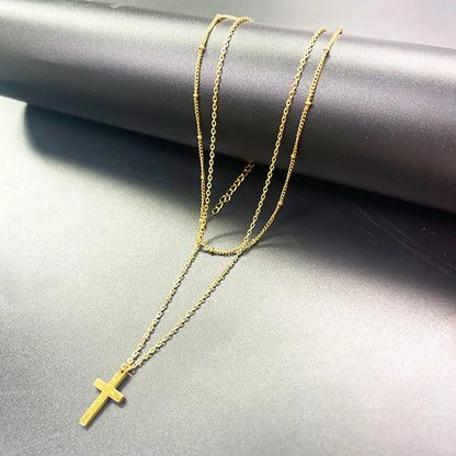 304 Stainless Steel Casual Simple Style Cross Double Layer Necklaces Pendant Necklace