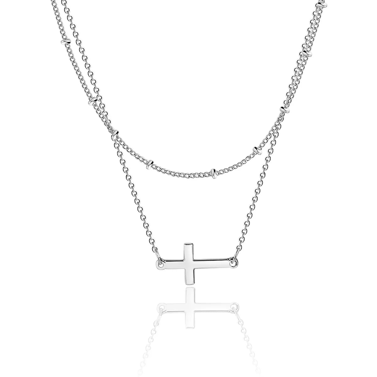 304 Stainless Steel Casual Simple Style Cross Double Layer Necklaces Pendant Necklace