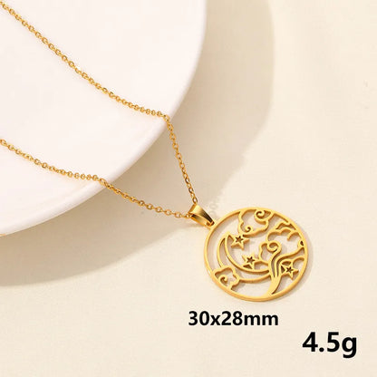 304 Stainless Steel Casual Simple Style Hollow Out Star Moon Pendant Necklace