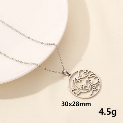 304 Stainless Steel Casual Simple Style Hollow Out Star Moon Pendant Necklace